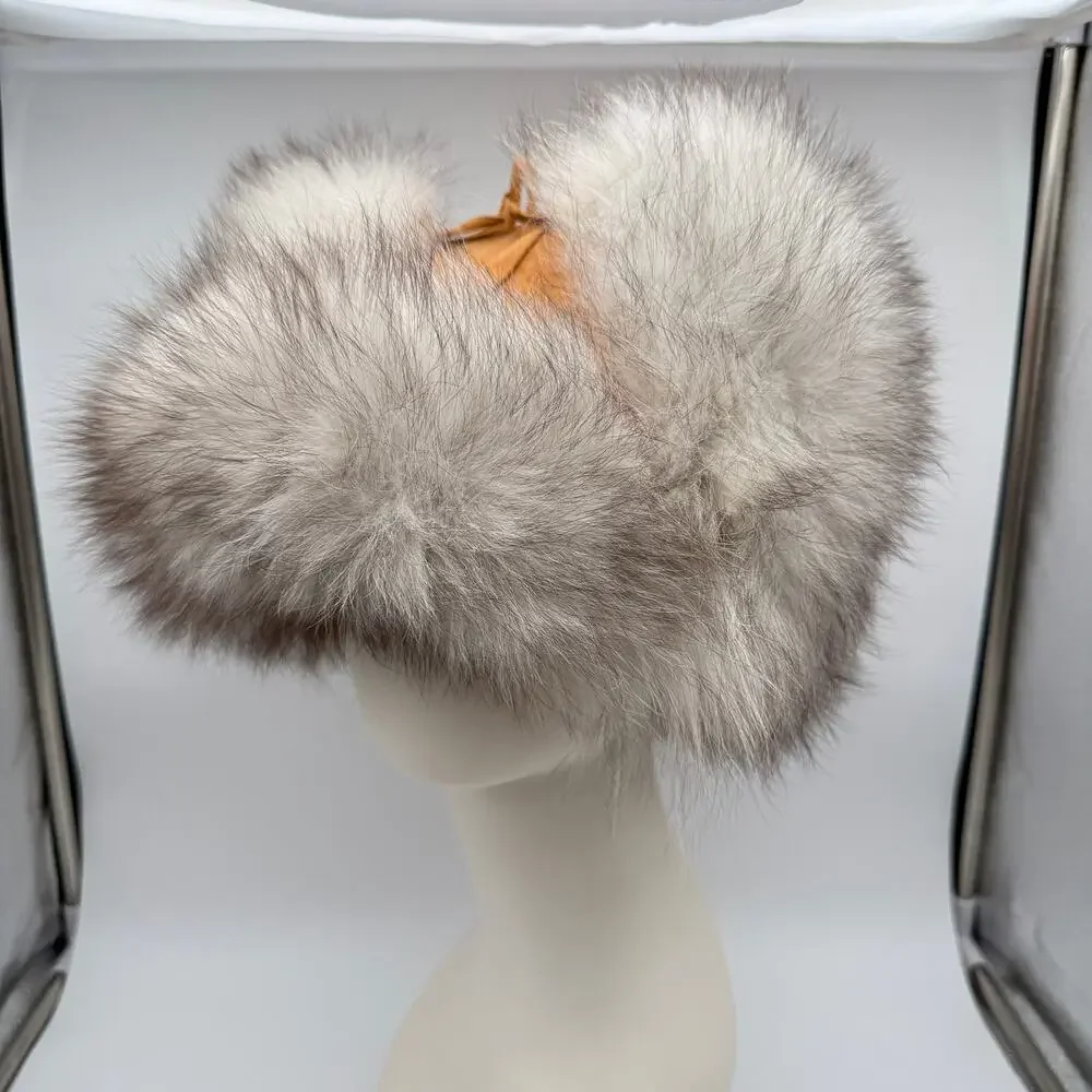 Genuine Rabbit Fur Trapper Hat Ushanka Made in Russia Tan Suede Vintage